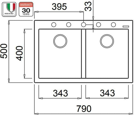 Artusi Black Double Bowl Inset/Undermount Granitek Sink AGS792B