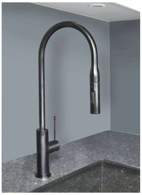 Artusi Gooseneck Pullout Kitchen Mixer Tap Matt Black ASM201B