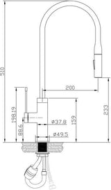 Artusi Gooseneck Pullout Kitchen Mixer Tap Matt Black ASM201B
