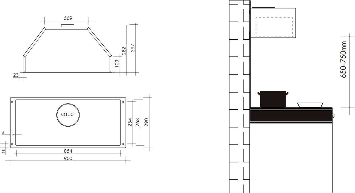 Artusi 90cm Concealed Undermount Rangehood AUM90NS