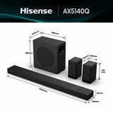 Hisense 5.1.4 Channel 600W Dolby Atmos Soundbar with Wireless Subwoofer AX5140Q