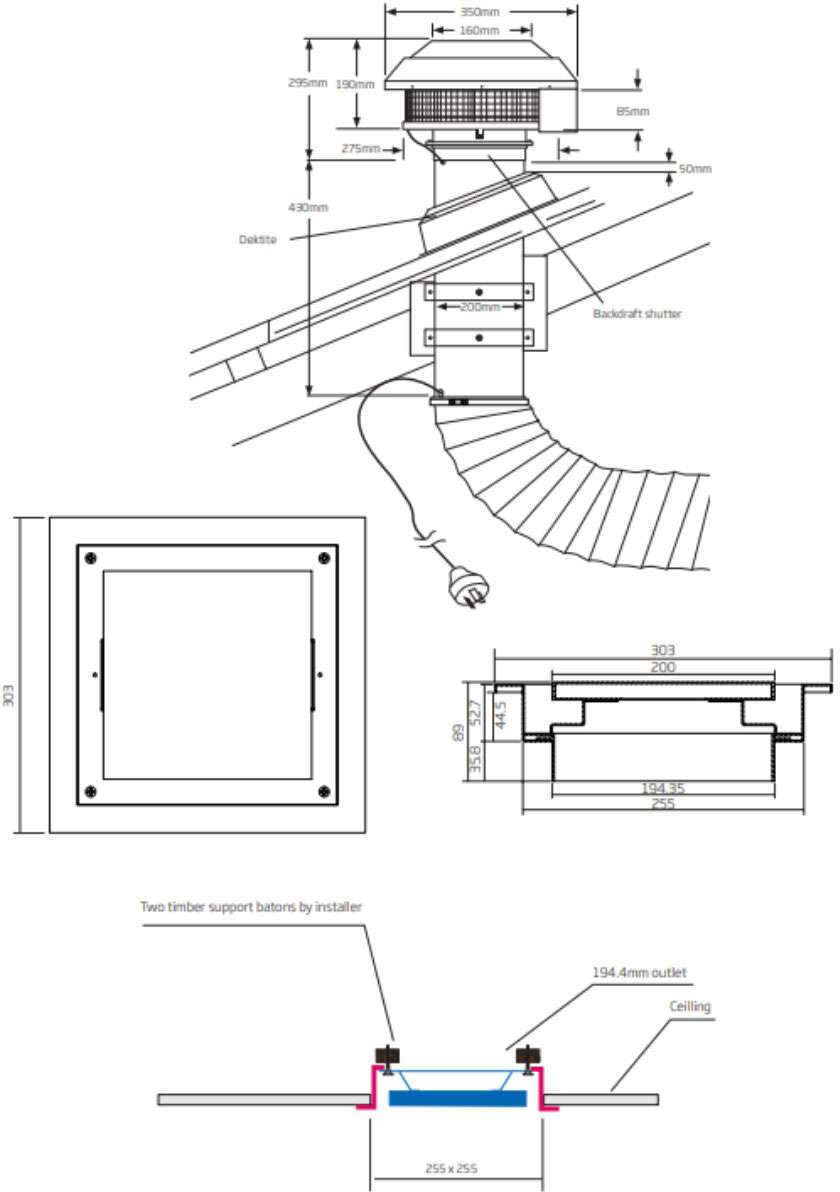 Schweigen Multi Purpose Square Silent Exhaust Fan with External Motor BRB750