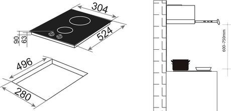Artusi 30cm Domino-Style Black Ceramic Glass Electric Cooktop CACC32K