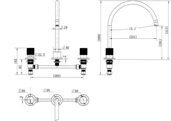 Modern National Cadence 1/4 Turn Kitchen Set Chrome CAD004