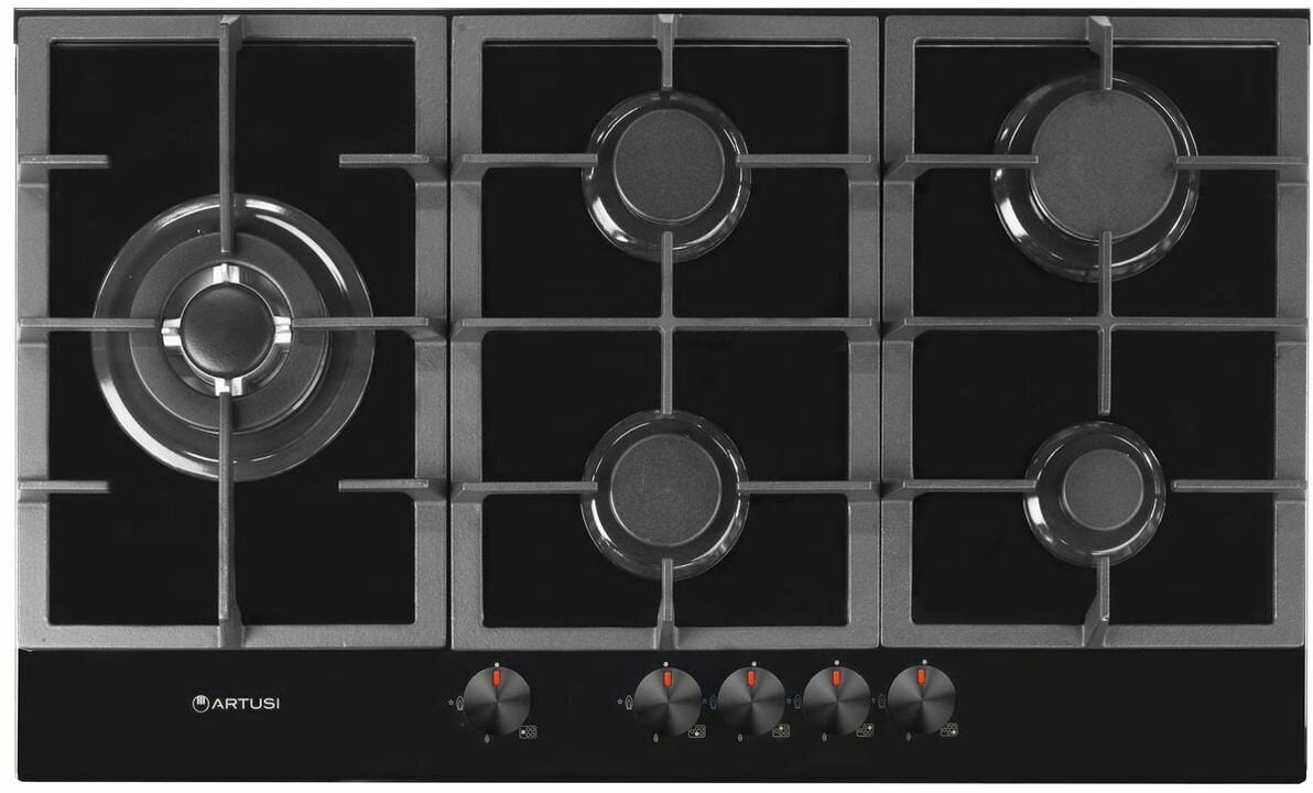 Artusi 90cm Black Schott Glass Gas Cooktop CAGH9000B