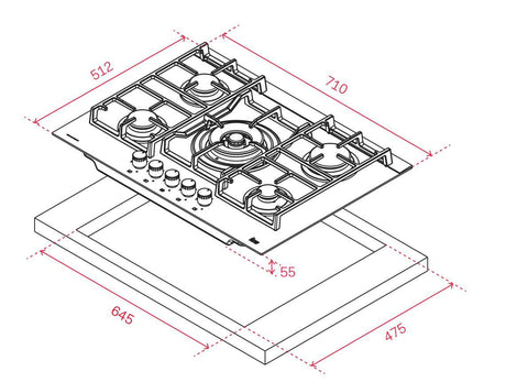 Teka 70cm Black Ceramic Glass Gas Cooktop CGWLUX705