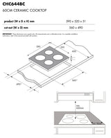 Chef 60cm 4 Zone Black Ceramic Glass Electric Cooktop CHC644BC