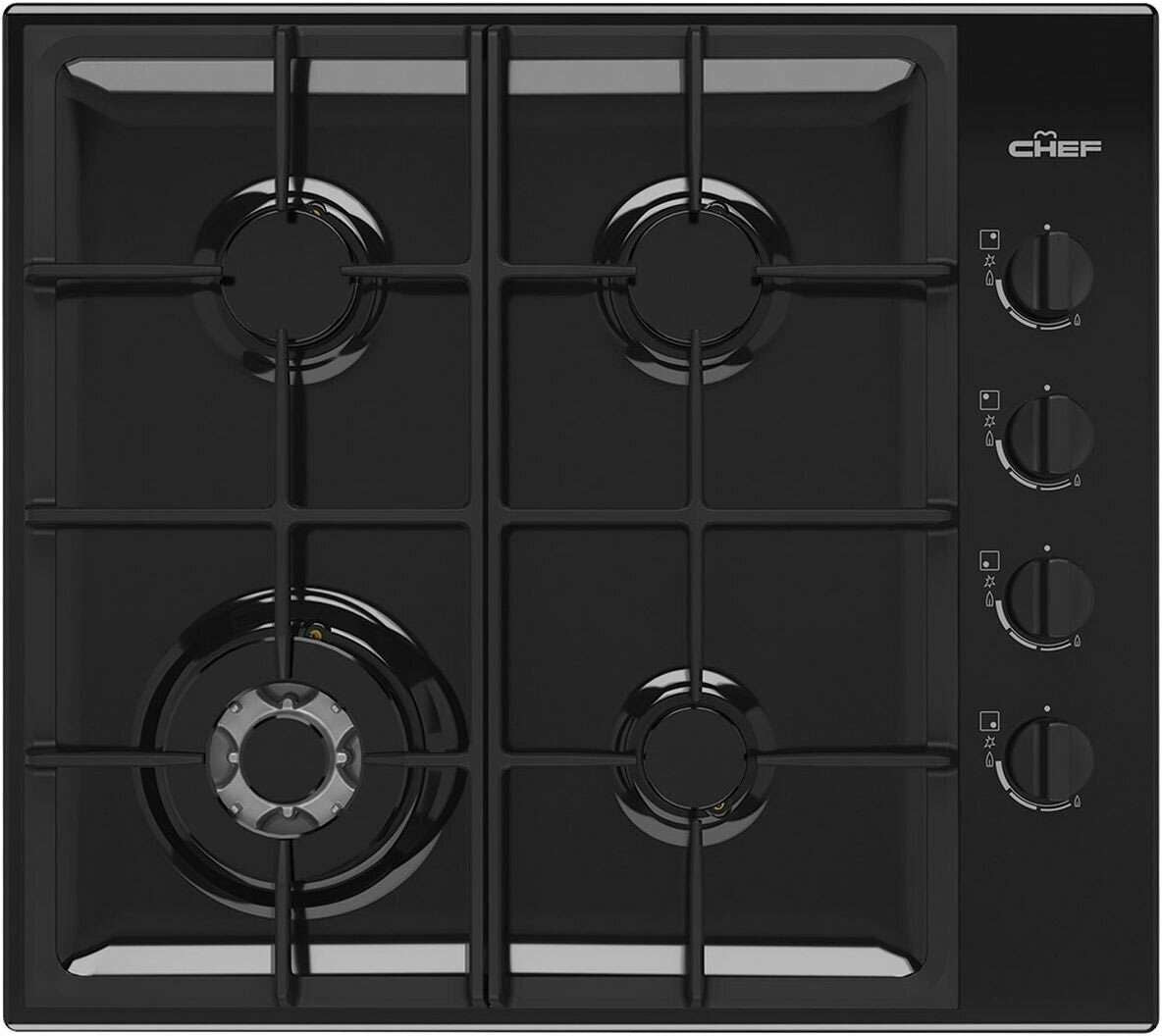 Chef 60cm Black Enamel Gas Cooktop CHG644DC