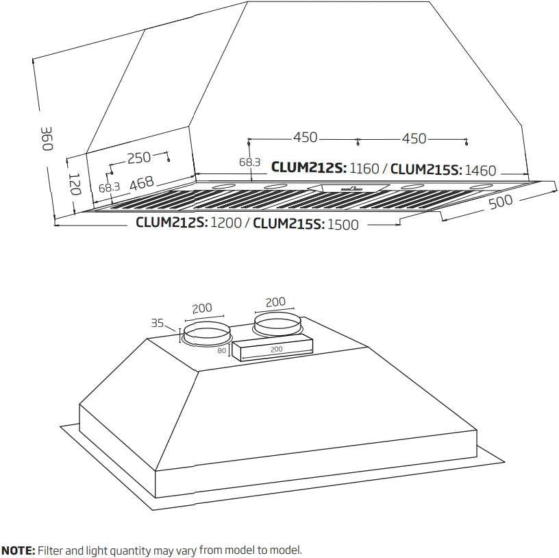 Schweigen 120cm Non-Silent 2500m3/hr S/S BBQ Undermount Rangehood CLUM212