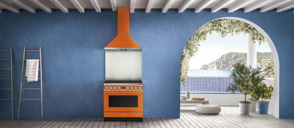 Smeg 90cm Portofino Freestanding Dual Fuel Oven/Stove Burnt Orange CPF9GPORA
