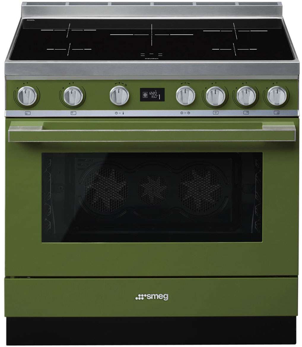 Smeg 90cm Portofino Freestanding Electric Oven/Stove Olive Green CPF9IPOG