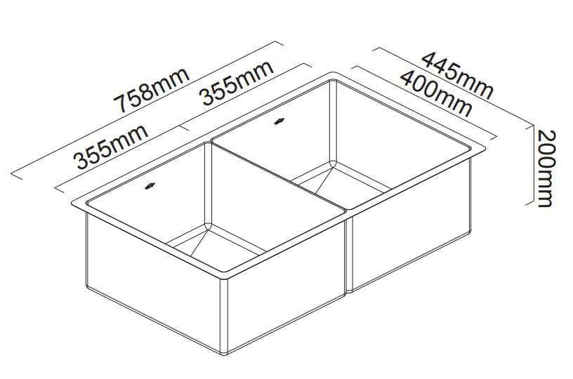 Abey Piazza Double Square Bowl Inset/Undermount/Flush Sink CR340D