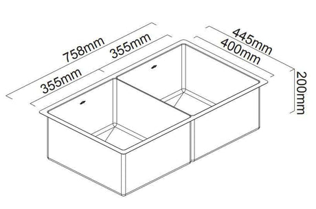 Abey Piazza Double Square Bowl Inset/Undermount/Flush Sink CR340D