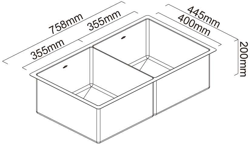 Abey Piazza Double Square Bowl Undermount Sink CR340DB