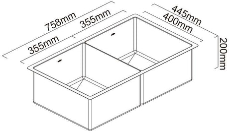 Abey Piazza Double Square Bowl Undermount Sink CR340DB