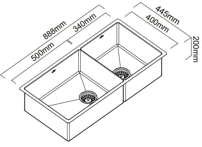 Abey Piazza Double Square Bowl Undermount/Inset Sink CR500D