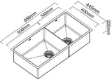 Abey Piazza Double Square Bowl Undermount/Inset Sink CR500D