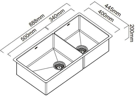 Abey Piazza Double Square Bowl Undermount/Inset Sink CR500D