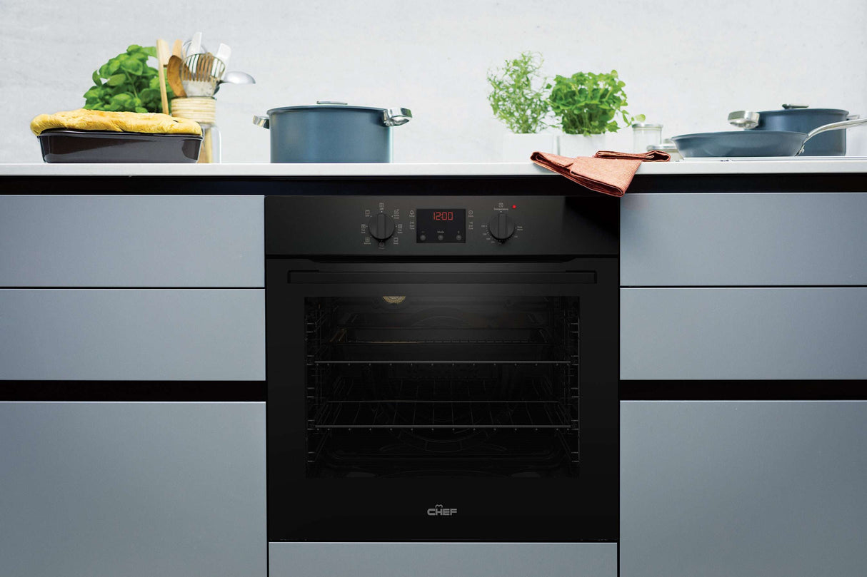 Chef 60cm Multifunction Electric Built-In Wall Oven Black CVE614DB