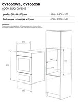 Chef 60cm Multifunction Electric Built-In Wall Oven with Separate Grill CVE662SB
