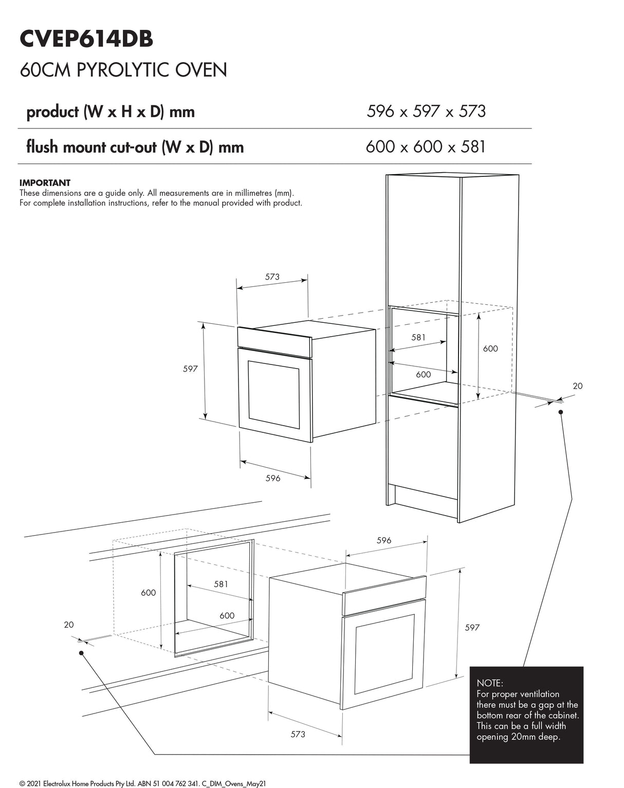 Chef 60cm Multifunction Electric Built-In Wall Oven Black CVEP614DB