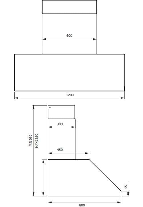 Schweigen 120cm Non-Silent 2200m3/hr S/S BBQ Canopy Rangehood DBH1200
