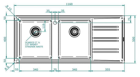 Abey Easy Double Bowl Inset Sink With Drainer EASY200R