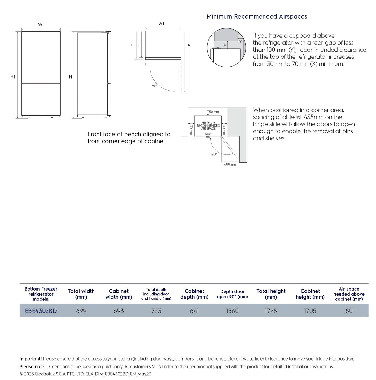 Electrolux 425L Bottom Mount Refrigerator EBE4302BD-R | Greater Sydney Only