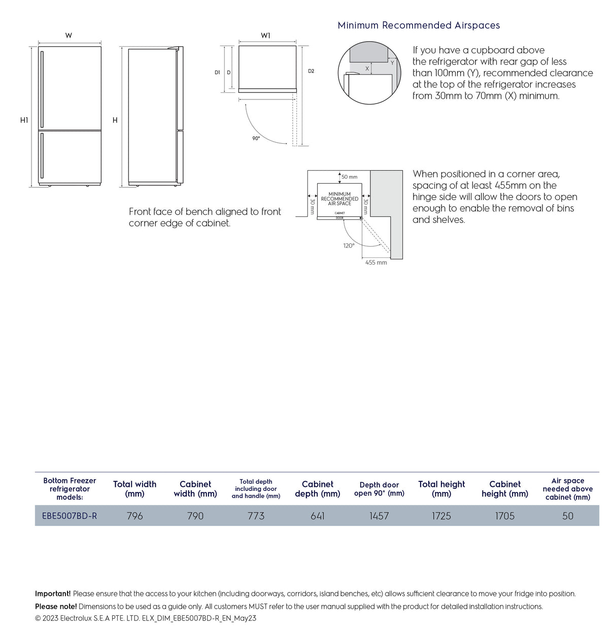 Electrolux 496L Bottom Mount Refrigerator EBE5007BD-L | Greater Sydney Only