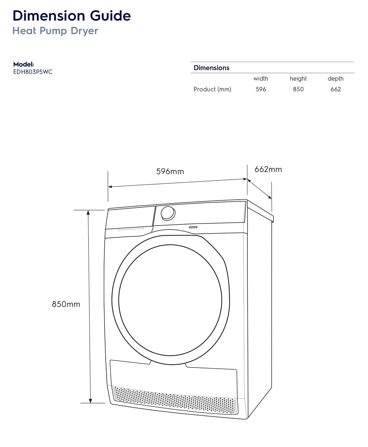 Electrolux 8kg Heat Pump Dryer EDH803P5WC | Greater Sydney Only