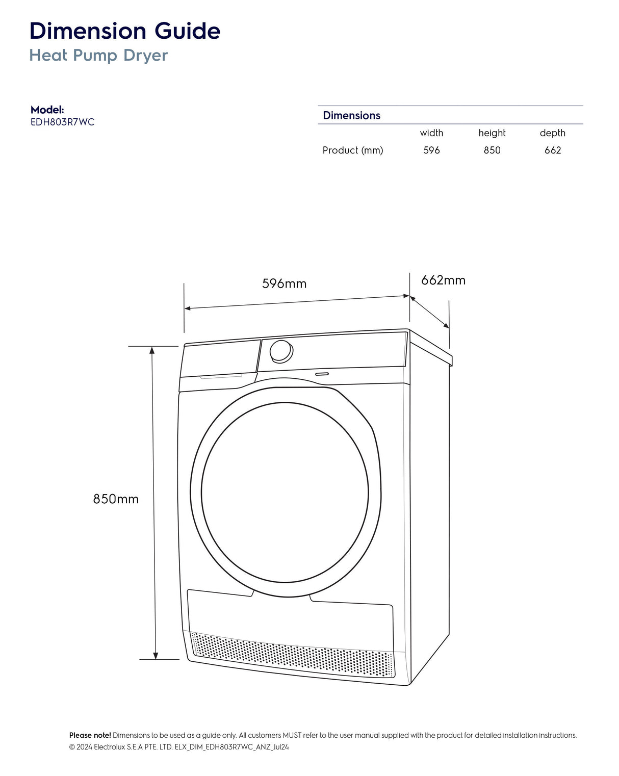 Electrolux 8kg Heat Pump Clothes Dryer EDH803R7WC | Greater Sydney Only