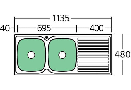 Oliveri Endeavour Double Left Hand Bowl Inset Sink With Drainer EE71