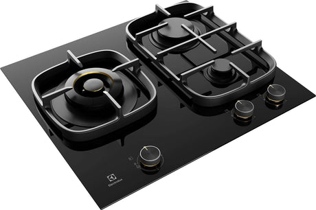 Electrolux 60cm 3 Zone Black Ceramic Glass Gas Cooktop EHG635BE