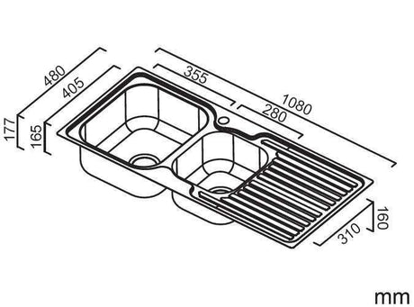 Abey 1 & 3/4 Entry Double Bowl Inset Sink EN175L