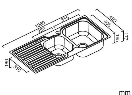 Abey 1 & 3/4 Entry Double Bowl Inset Sink EN175R
