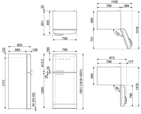 Smeg 524L 50's Top Mount Refrigerator FAB50RPG5AU | Greater Sydney Only