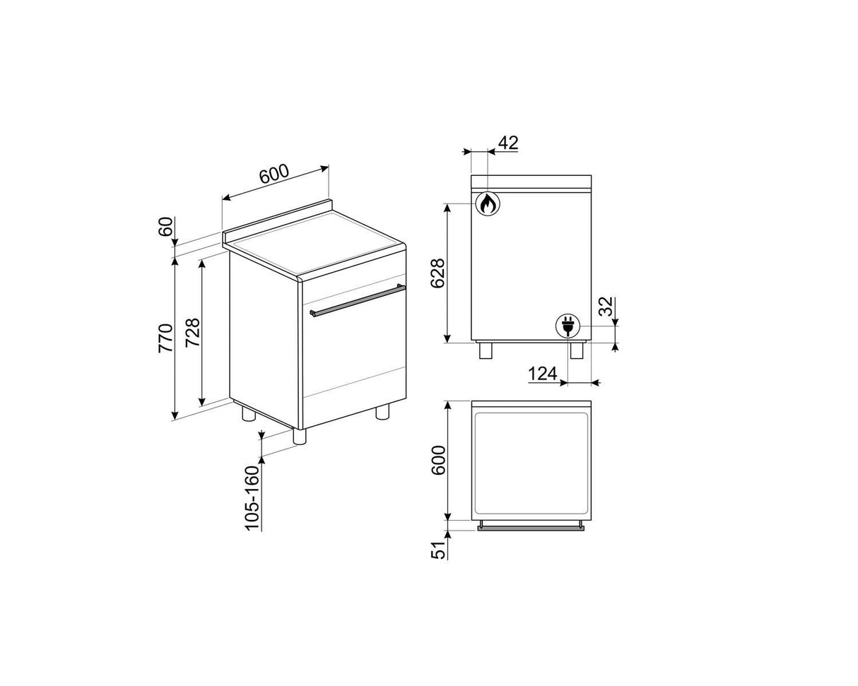 Smeg 60cm 79L Dual Fuel Upright Freestanding Oven/Stove FS61XNG8-1