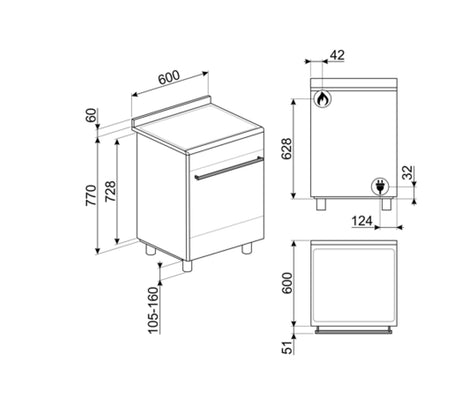 Smeg 60cm 79L Dual Fuel Upright Freestanding Oven/Stove FS61XNG8-1