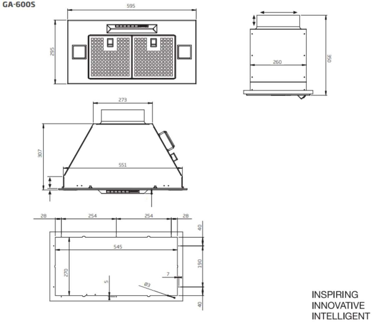 Schweigen 60cm Silent 1600m3/hr Stainless Steel Undermount Rangehood GA-600SP