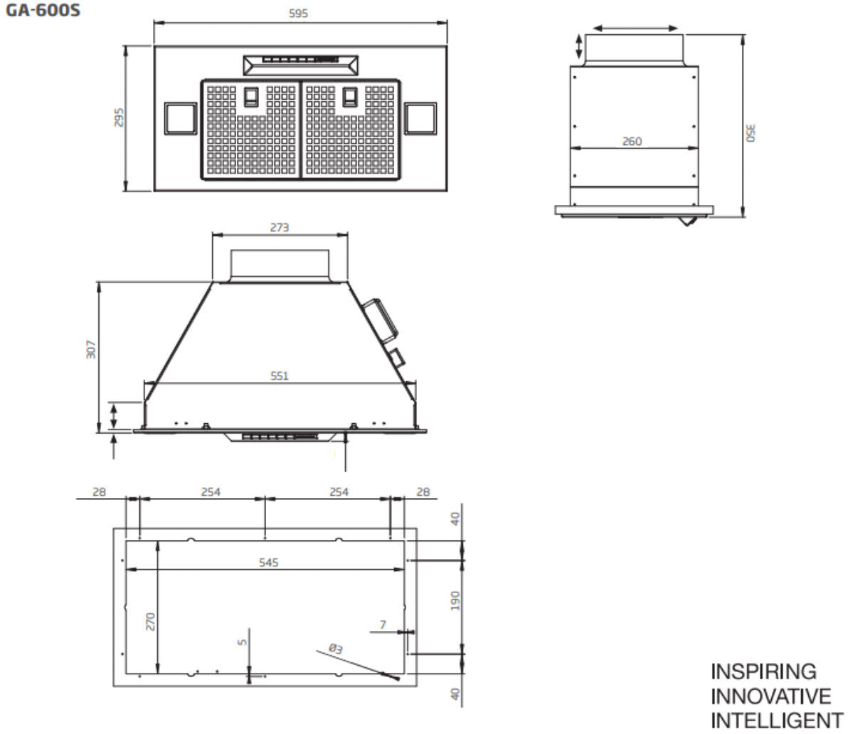 Schweigen 60cm Silent 900m3/hr Stainless Steel Undermount Rangehood GA-600ST