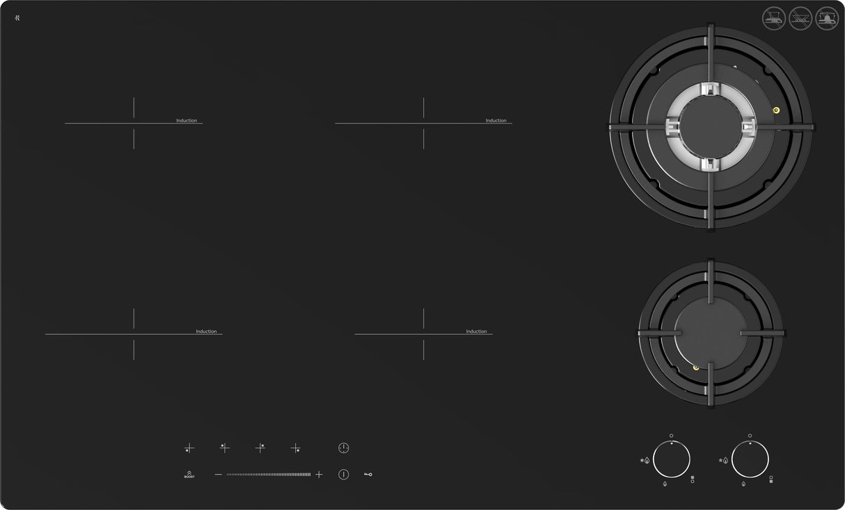 Casa 86cm Hybrid Gas & Induction Cooktop Black Ceramic Glass GHEBH192CA
