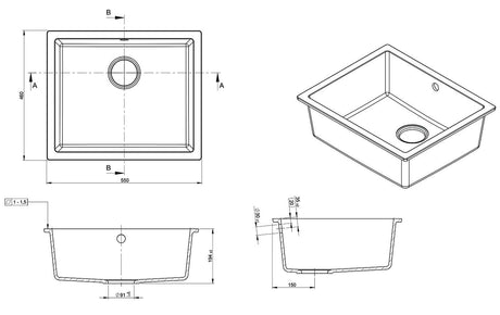 Modern National Como Single Bowl Black Granite Inset/Undermount Sink M-GS402B