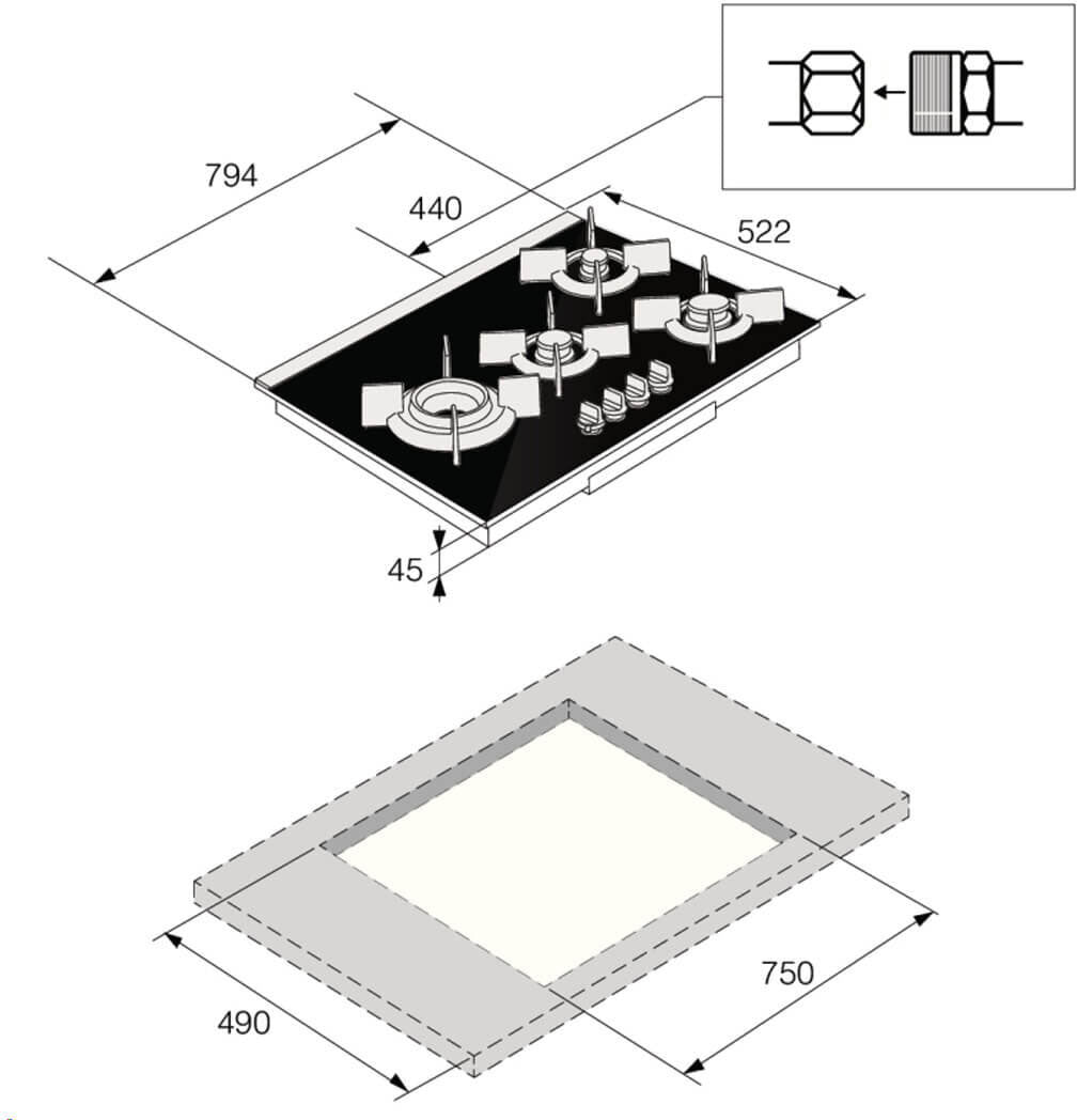 ASKO 80cm 4 Burner Gas Cooktop Black Ceramic Glass HG8843BGD1