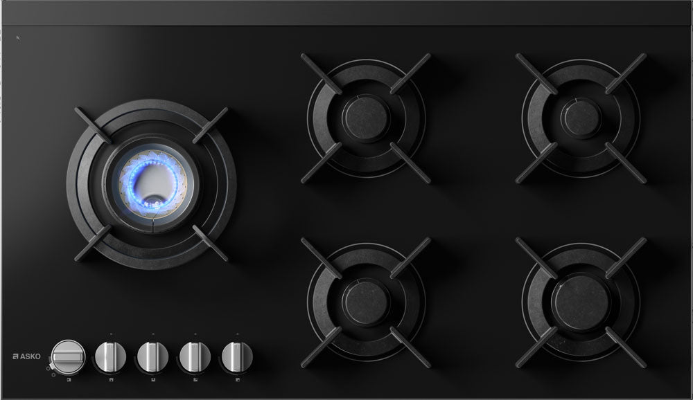 ASKO 90cm 5 Burner Gas Cooktop Black Glass HG8953BGD1