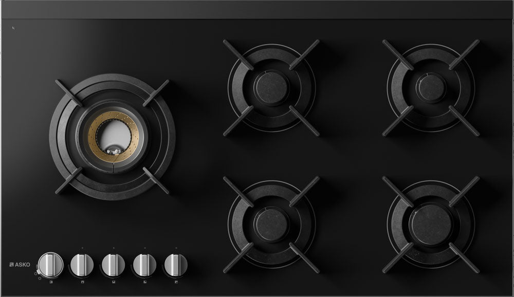 ASKO 90cm 5 Burner Gas Cooktop Black Glass HG8953BGD1