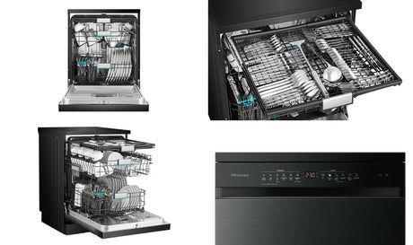 Hisense 60cm 16 Place Setting Freestanding Dishwasher Black Steel HSAP16FB