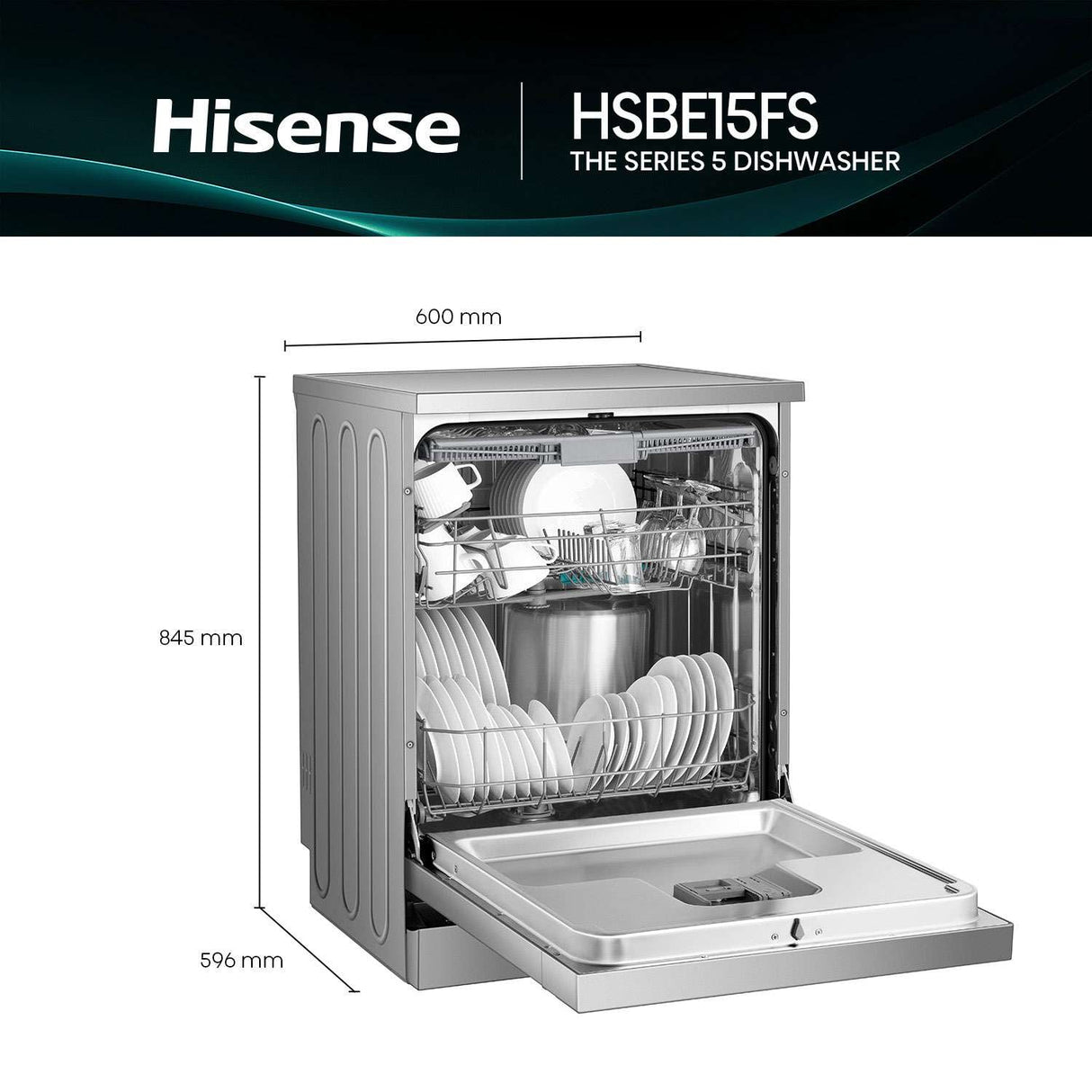 Hisense 60cm 15 Place Setting Freestanding Dishwasher Silver HSBE15FS