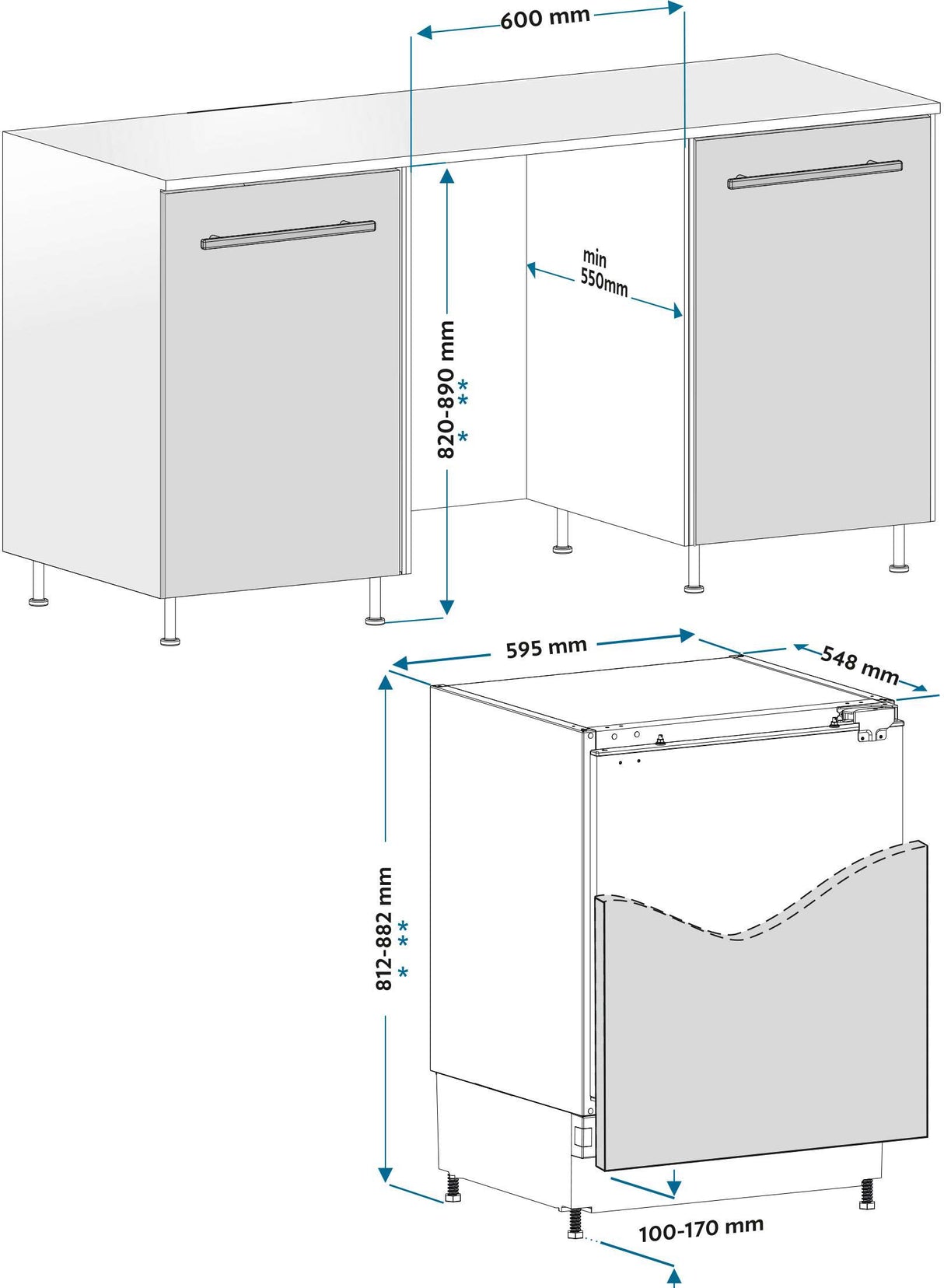 Husky 115L Integrated Bar Fridge/Freezer HUS115IN
