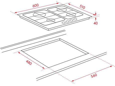 InAlto 60cm Stainless Steel Gas Cooktop ICG6F