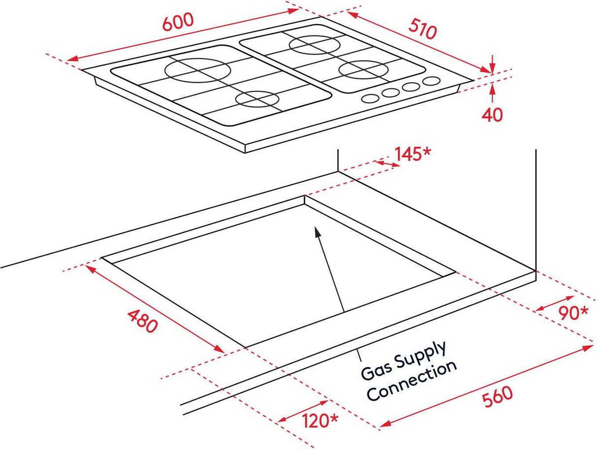 InAlto 60cm Black Gas Cooktop ICGG604W
